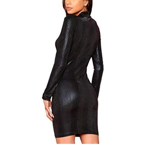 🎉LAST ONE Classy Sexy Black Faux Leather Snakeprint Dress - Picture 7 of 10